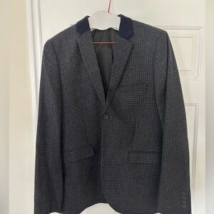 Topman Navy and Gray/Green Checkered Blazer